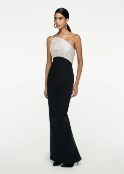 Ready To Wear|Ready To Wear Roland Mouret Strapless Silk Wool Diamante Maxi Dress Black