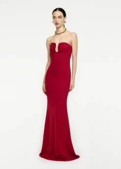 Ready To Wear|Ready To Wear Roland Mouret Strapless Stretch Cady Maxi Dress Red