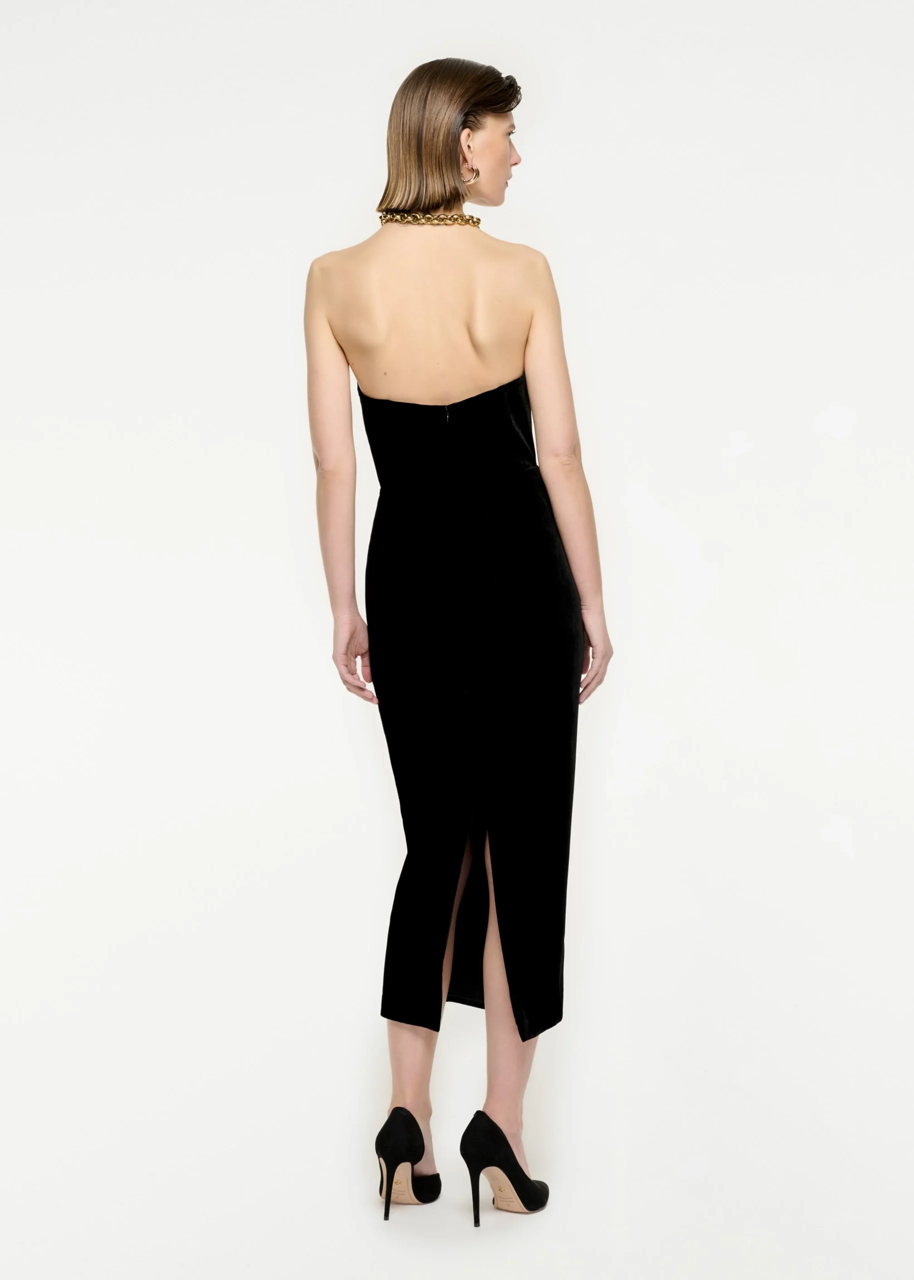 Ready To Wear|Ready To Wear Roland Mouret Strapless Velvet Midi Dress Black