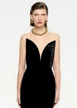 Ready To Wear|Ready To Wear Roland Mouret Strapless Velvet Midi Dress Black
