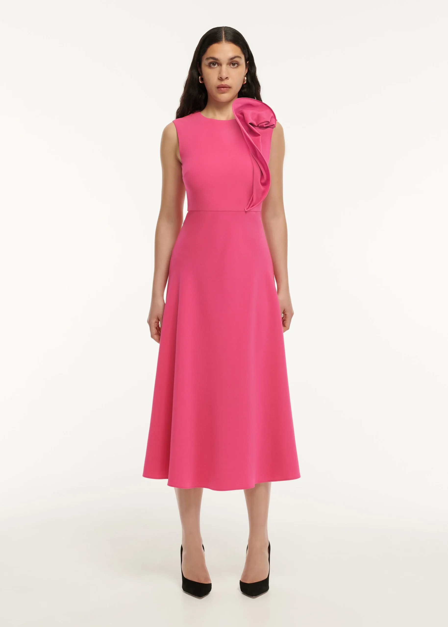 Ready To Wear|Ready To Wear Roland Mouret Stretch Cady Drape Detail Midi Dress