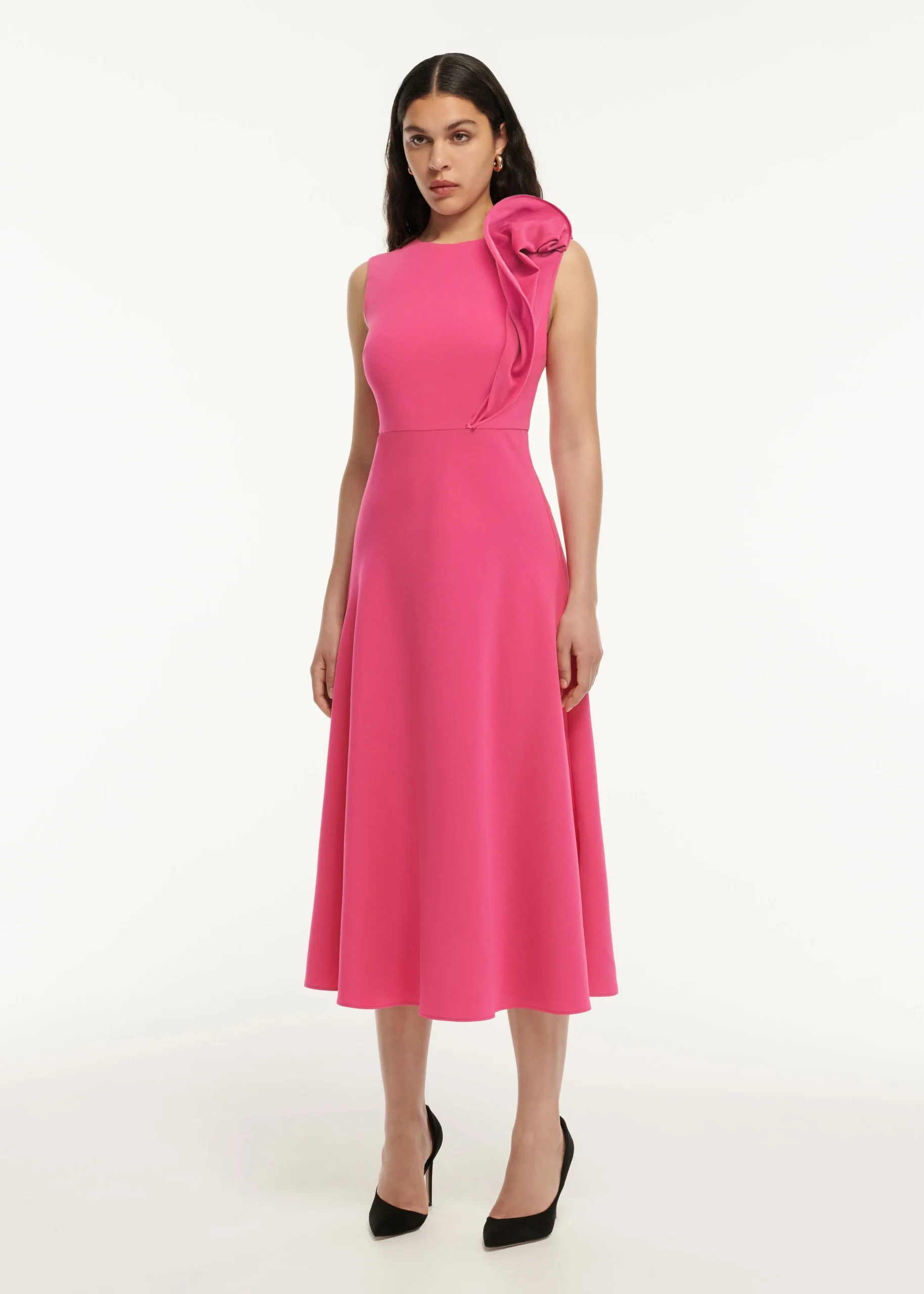 Ready To Wear|Ready To Wear Roland Mouret Stretch Cady Drape Detail Midi Dress