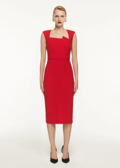 Ready To Wear|Ready To Wear Roland Mouret Wool Crepe Drape Detail Midi Dress Red