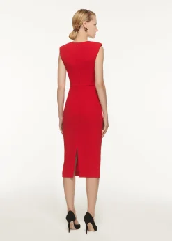 Ready To Wear|Ready To Wear Roland Mouret Wool Crepe Drape Detail Midi Dress Red
