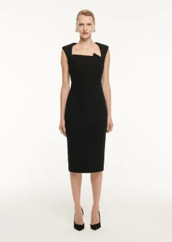 Ready To Wear|Ready To Wear Roland Mouret Wool Crepe Drape Detail Midi Dress Black