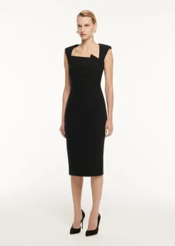 Ready To Wear|Ready To Wear Roland Mouret Wool Crepe Drape Detail Midi Dress Black