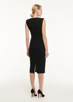 Ready To Wear|Ready To Wear Roland Mouret Wool Crepe Drape Detail Midi Dress Black