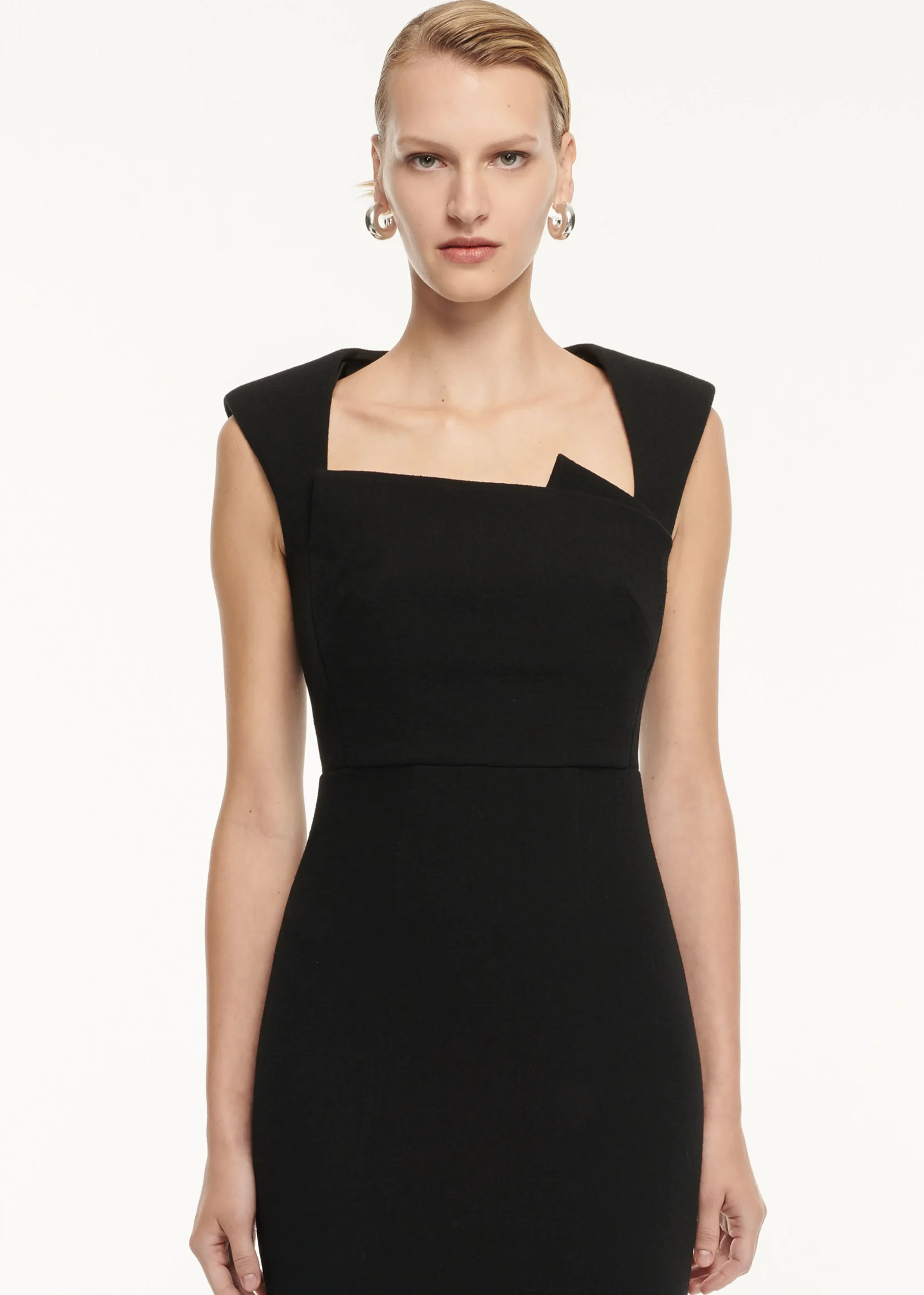 Ready To Wear|Ready To Wear Roland Mouret Wool Crepe Drape Detail Midi Dress Black
